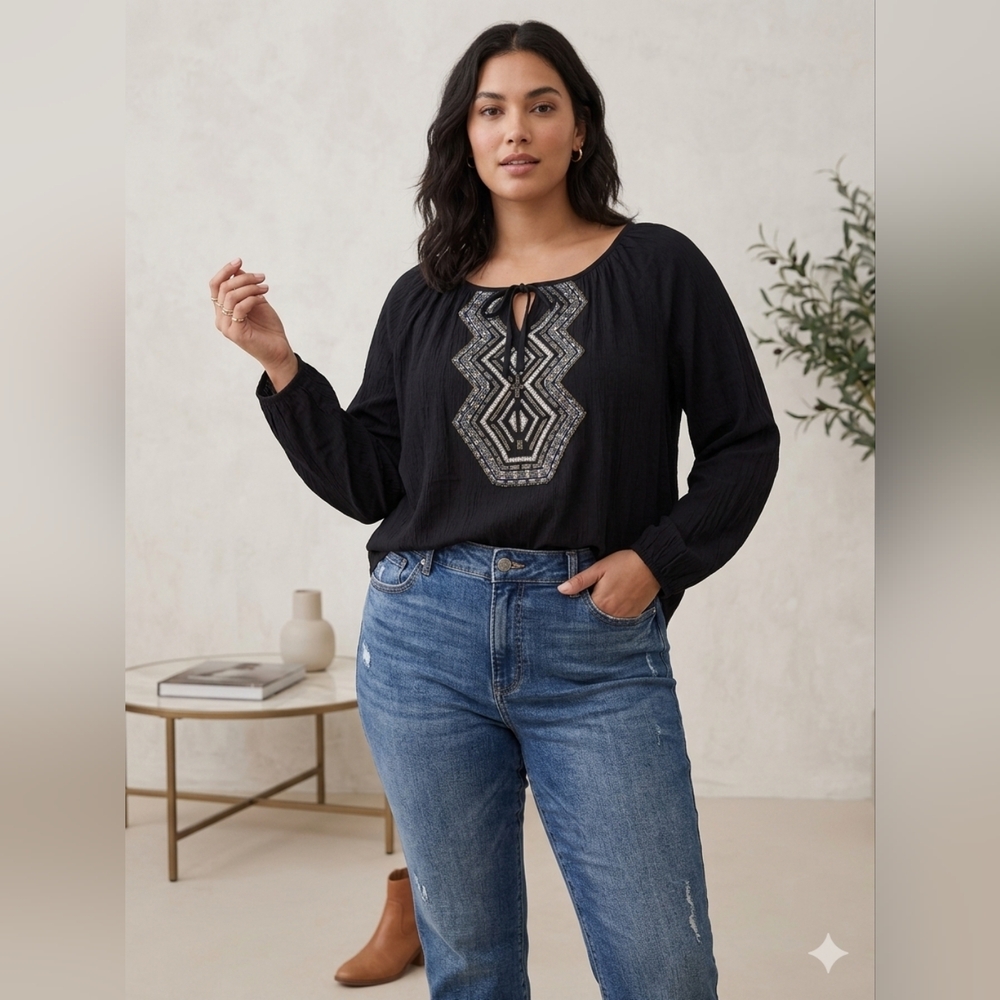 Mossimo Supply Co. Black Embroidered Peasant Blouse
